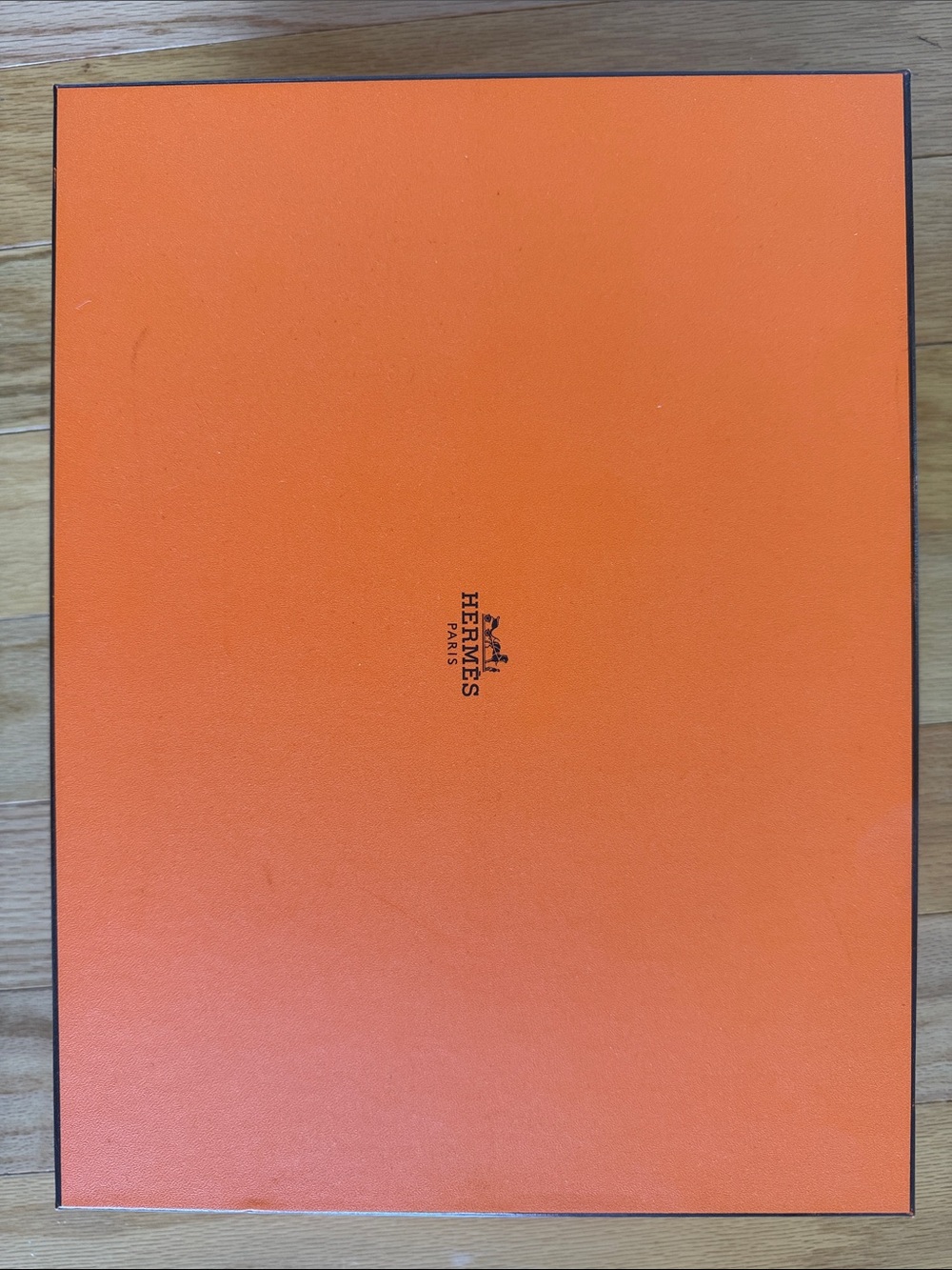 Authentic Hermes Orange Box with Black Logo with Ribbon as shown
